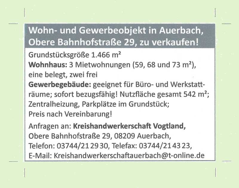 Wohn und Gewerbeobjekt in Auerbach zu verkaufen